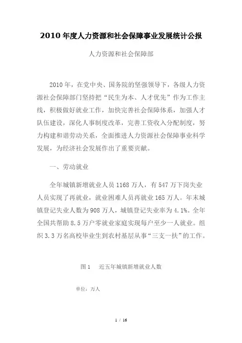 2010年度人力资源和社会保障事业发展统计公报