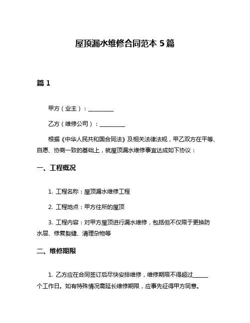 屋顶漏水维修合同范本5篇