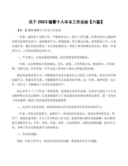 关于2023辅警个人年终工作总结【六篇】