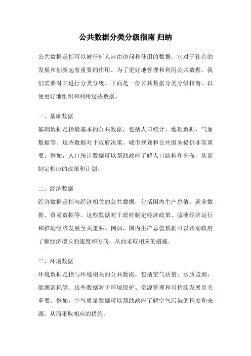 公共数据分类分级指南 归纳