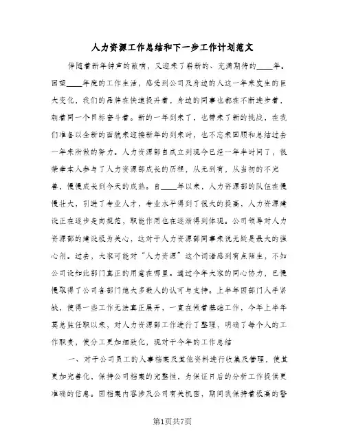2023年人力资源工作总结和下一步工作计划范文(三篇)