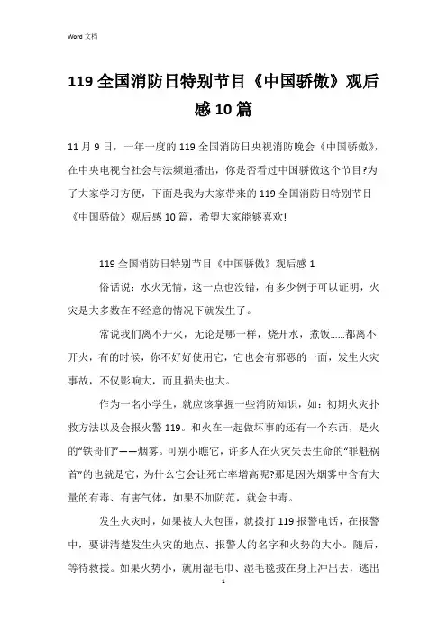 119全国消防日特别节目《中国骄傲》观后感10篇