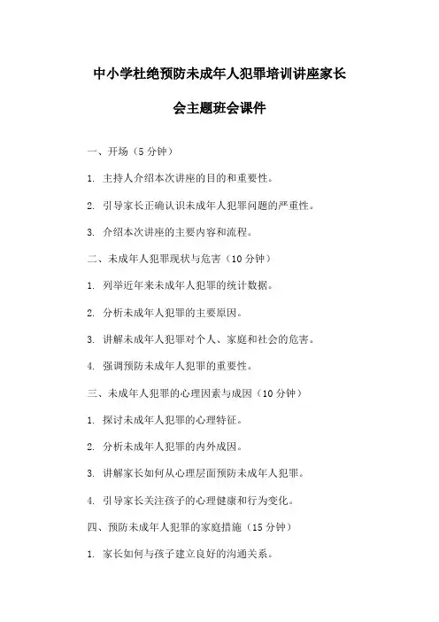 中小学杜绝预防未成年人犯罪培训讲座家长会主题班会课件
