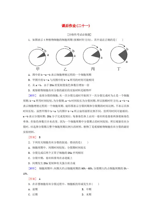 新教材高中生物 课后作业21 细胞周期及高等植物细胞的有丝分裂 新人教版必修1.doc