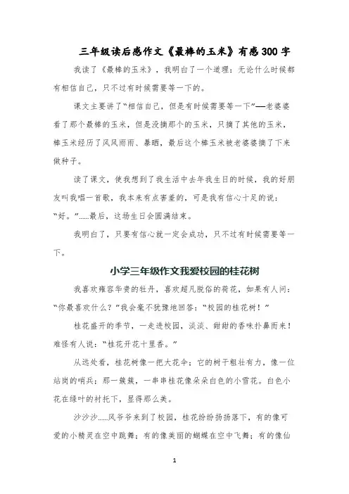 三年级读后感作文《最棒的玉米》有感300字