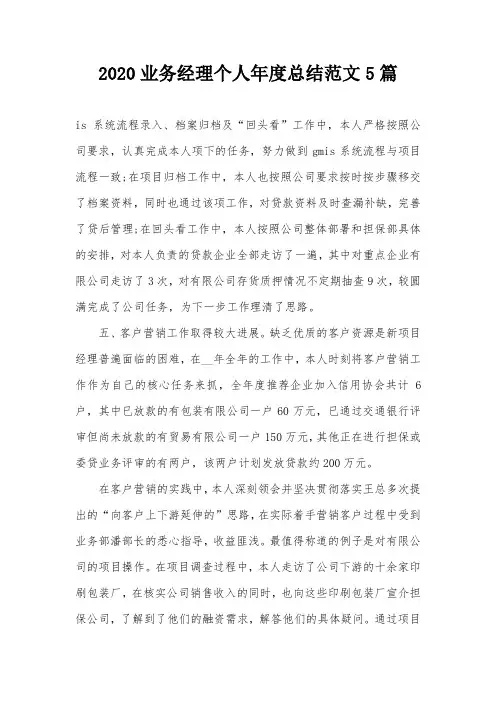 2020业务经理个人年度总结范文5篇