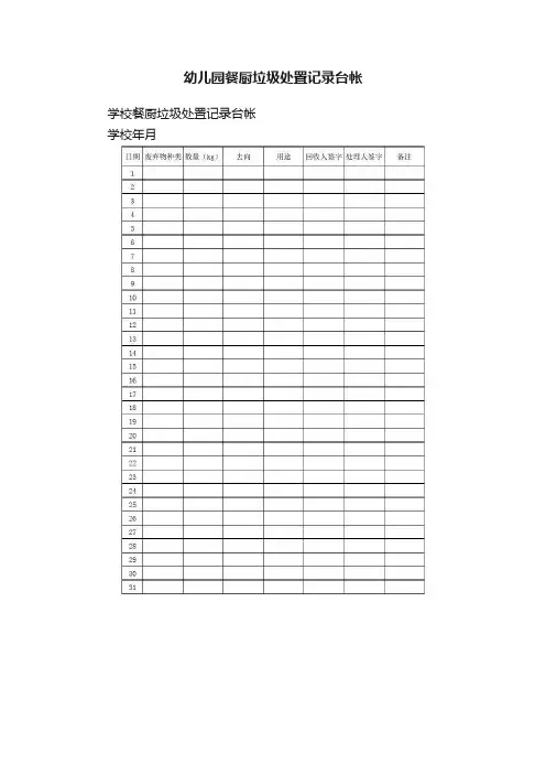 幼儿园餐厨垃圾处置记录台帐