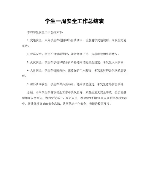 学生一周安全工作总结表