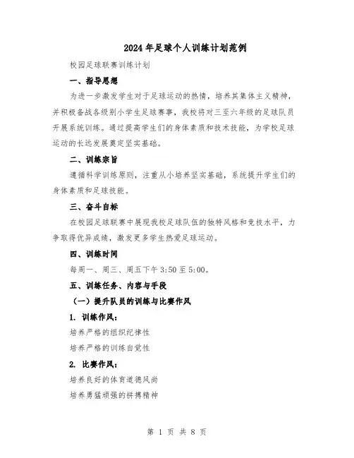 2024年足球个人训练计划范例（三篇）
