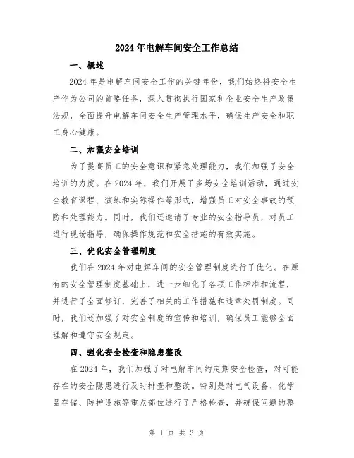 2024年电解车间安全工作总结