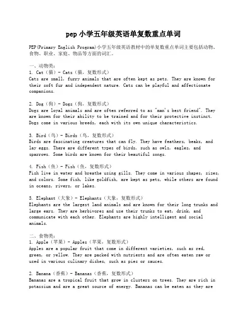 pep小学五年级英语单复数重点单词