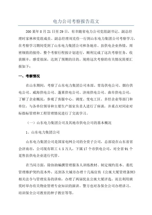 电力公司考察报告范文
