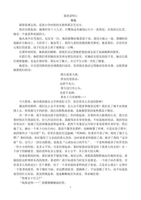 《我的老师》原文
