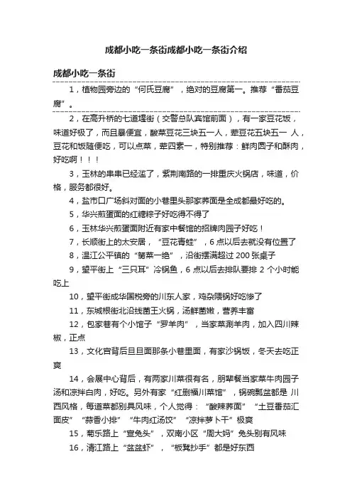成都小吃一条街成都小吃一条街介绍
