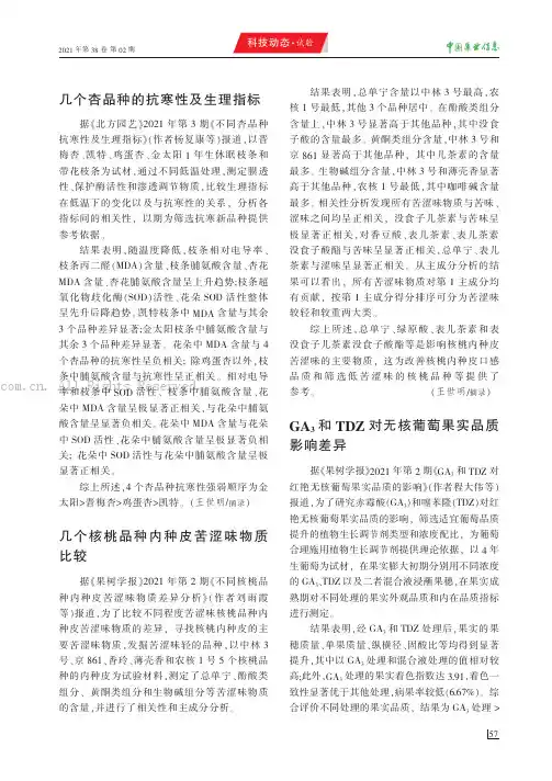 GA3和TDZ对无核葡萄果实品质影响差异