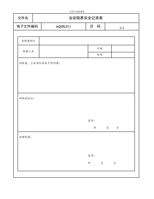 【酒店行业】治安隐患安全记录表.doc