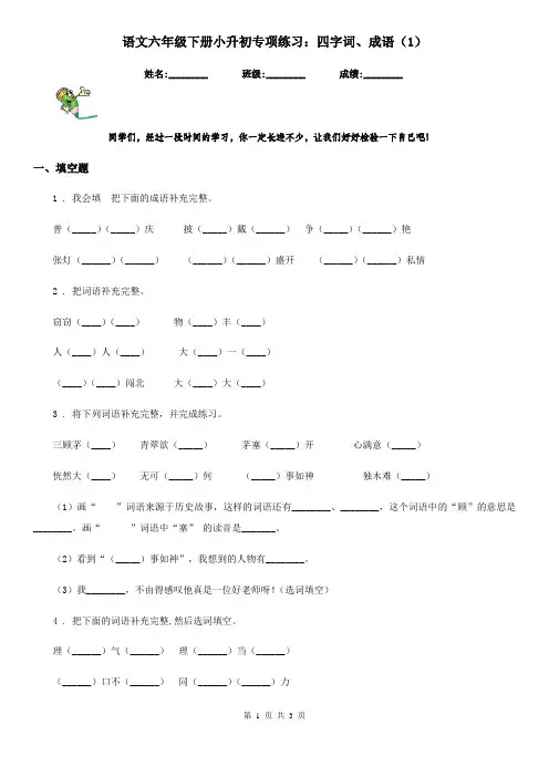 语文六年级下册小升初专项练习：四字词、成语(1)