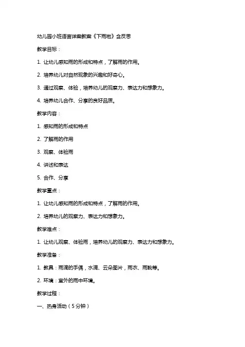 幼儿园小班语言详案教案《下雨啦》含反思