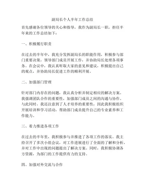 副局长个人半年工作总结
