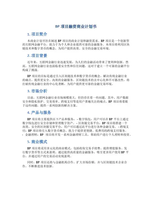 BP项目融资商业计划书