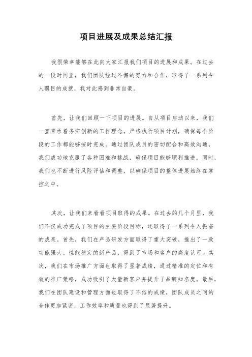 项目进展及成果总结汇报