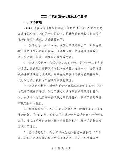 2023年统计规范化建设工作总结