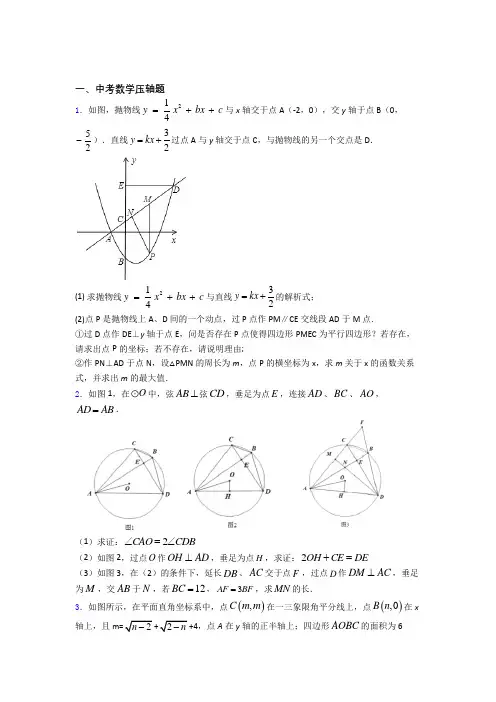 中考数学压轴题 易错题检测试卷