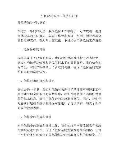 县民政局低保工作情况汇报