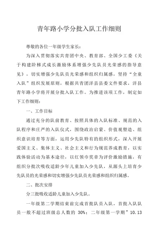 青年路小学分批入队工作细则