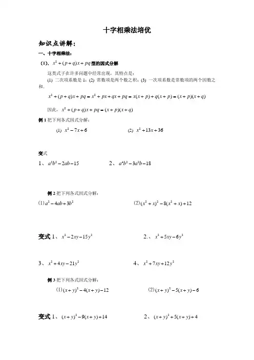 十字相乘法分解因式经典例题和练习