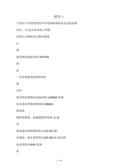 宁波市不同用海类型不同等别海域使用金征收标准