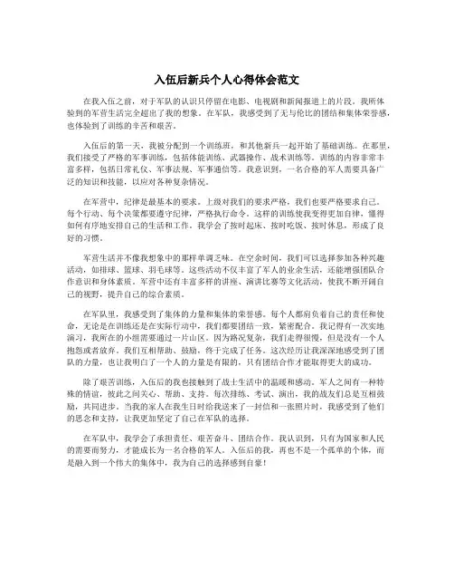 入伍后新兵个人心得体会范文