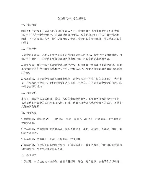 创业计划书大学生版素食