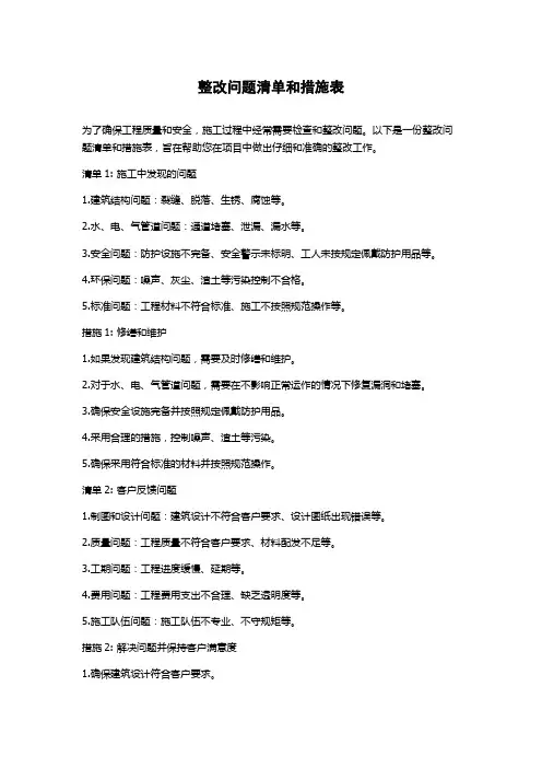 整改问题清单和措施表