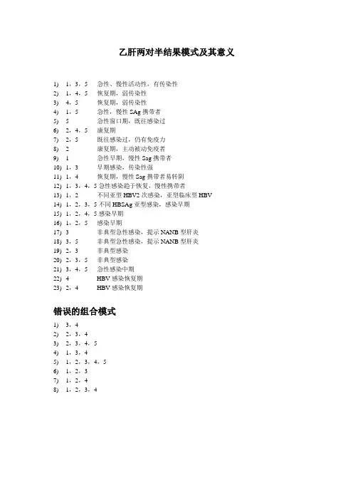 乙肝两对半结果模式及其意义