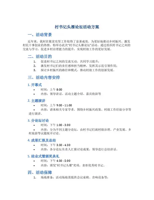 村书记头雁论坛活动方案