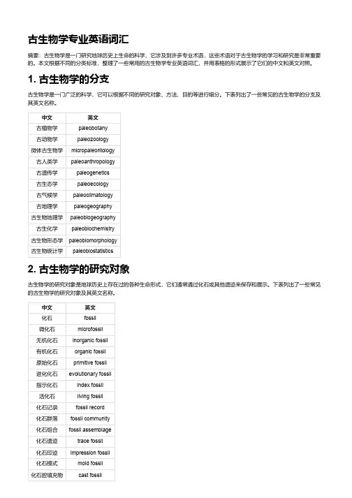 古生物学专业英语词汇
