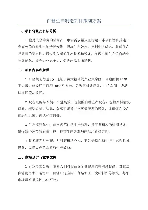 白糖生产制造项目策划方案