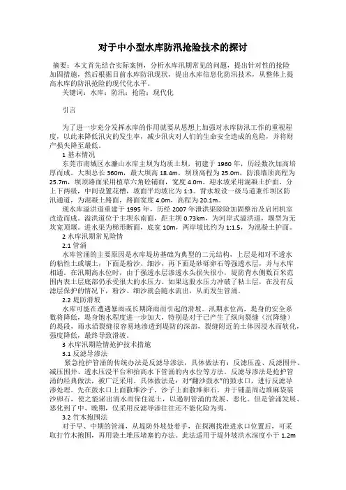 对于中小型水库防汛抢险技术的探讨