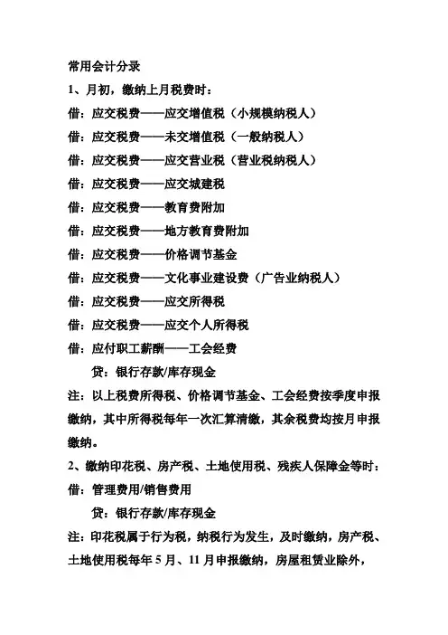 常用会计分录