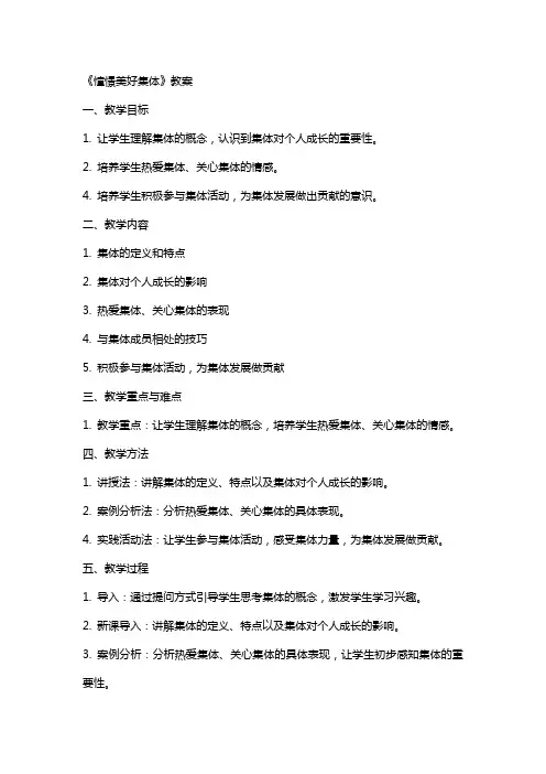 《憧憬美好集体》教案