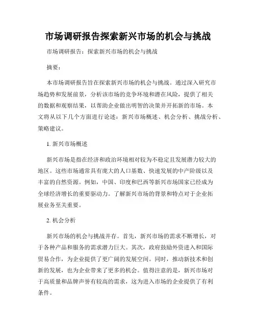 市场调研报告探索新兴市场的机会与挑战