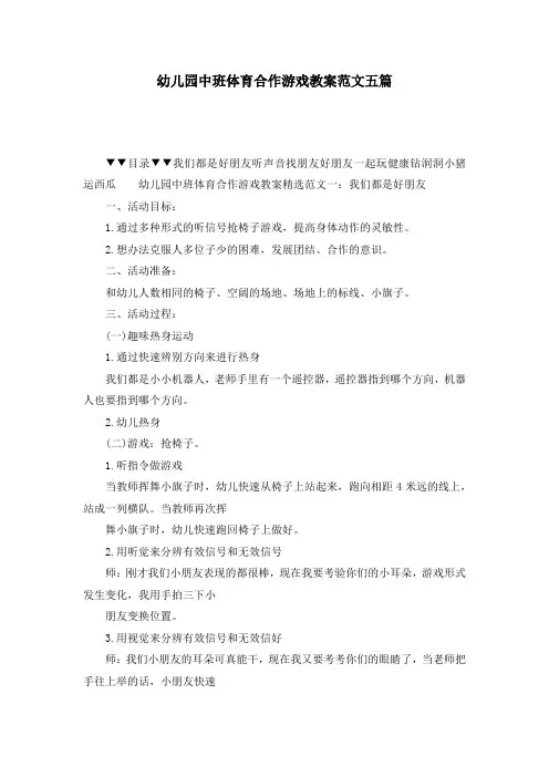 幼儿园中班体育合作游戏教案范文五篇