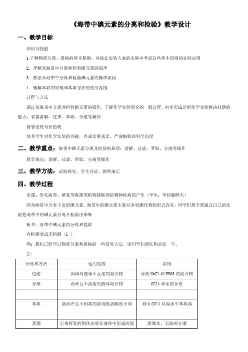 人教版高中化学选修：实验化学 实验-从海带中提取碘 省赛