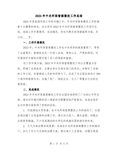 2024年中央环保督察整改工作总结(2篇)
