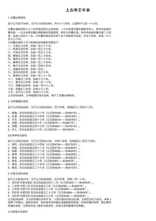 上古帝王年表