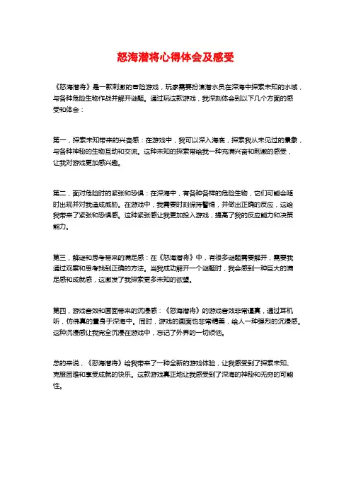 怒海潜将心得体会及感受