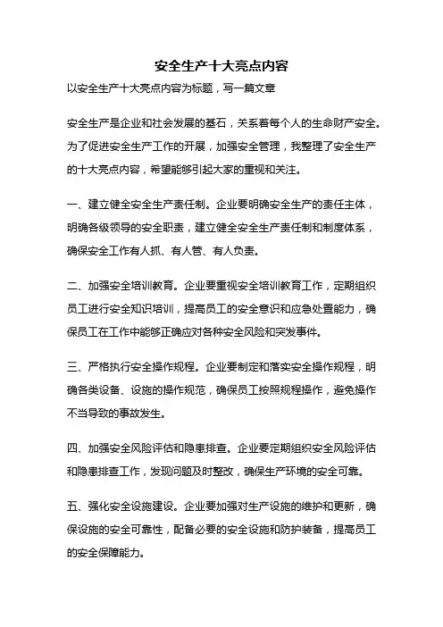 安全生产十大亮点内容