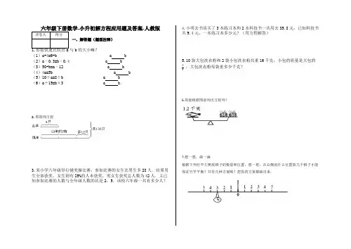 六年级下册数学-小升初解方程应用题及答案-人教版
