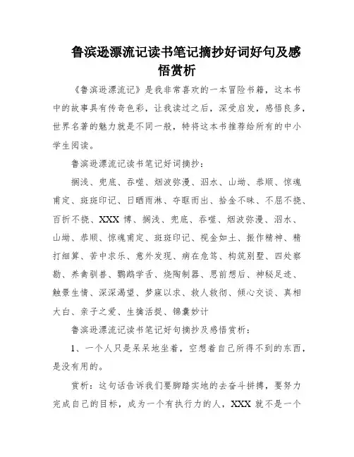 鲁滨逊漂流记读书笔记摘抄好词好句及感悟赏析